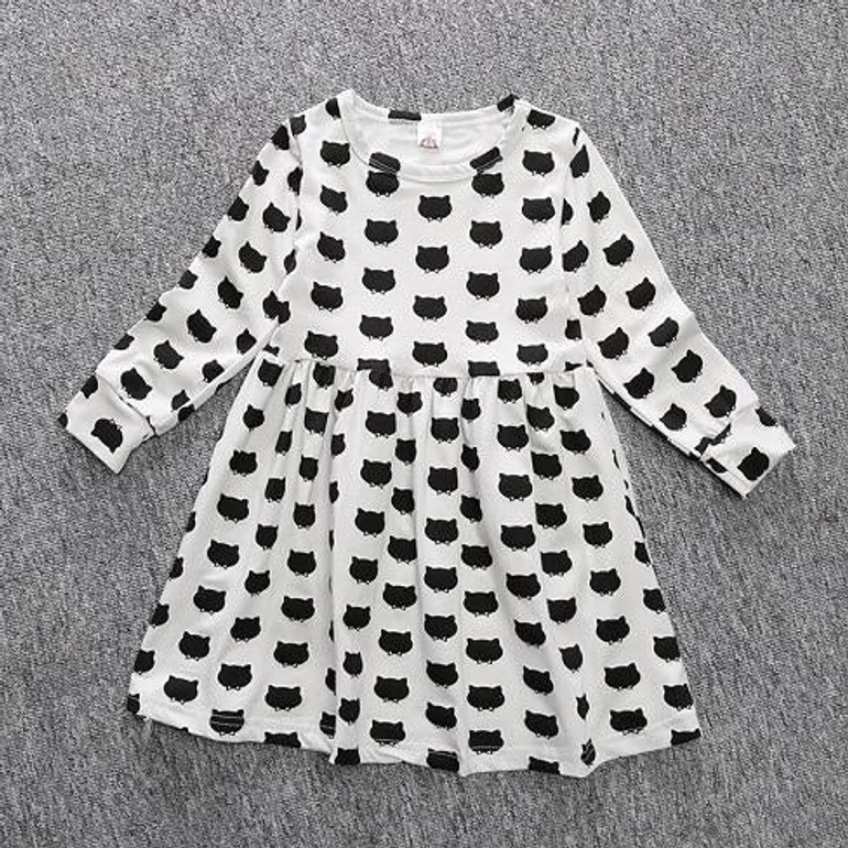 DOZ304 Girl autumn dress children black cat with long sleeve clothes kids casual cotton dot clothes autumn princess girl dresses