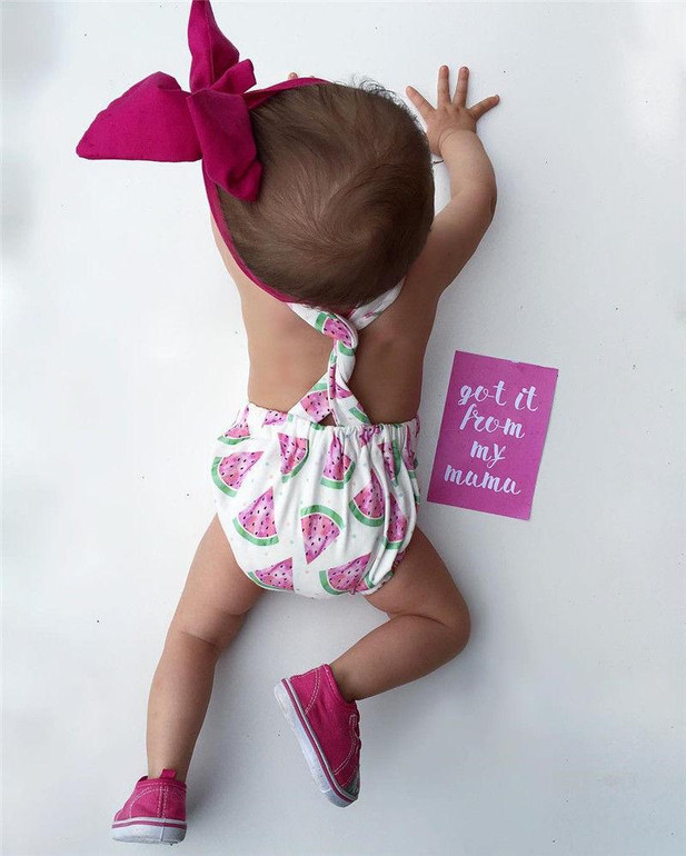 Adorable Infantil Toddler Newborn Baby Girl Watermelon Fashion Romper + Headband 2PCS Outfits Sunsuit Adorable Infantil Toddler Newborn Baby Girl Watermelon Fashion Romper + Headband 2PCS Outfits Sunsuit