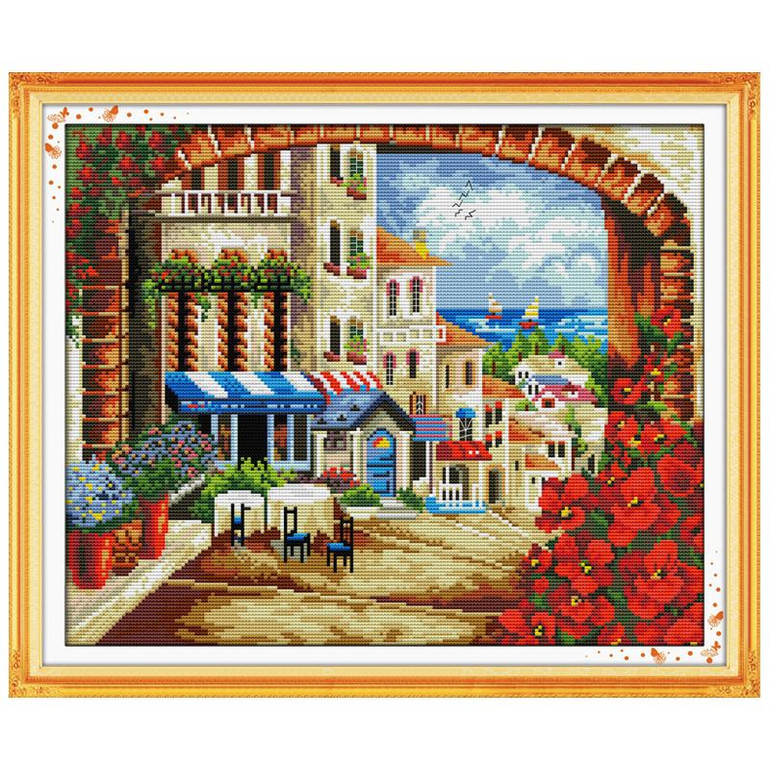 Mediterranean Path Counted Cross Stitch 11CT 14CT Cross Stitch Sets Wholesale Scenery Cross-stitch Kits Embroidery Needlework