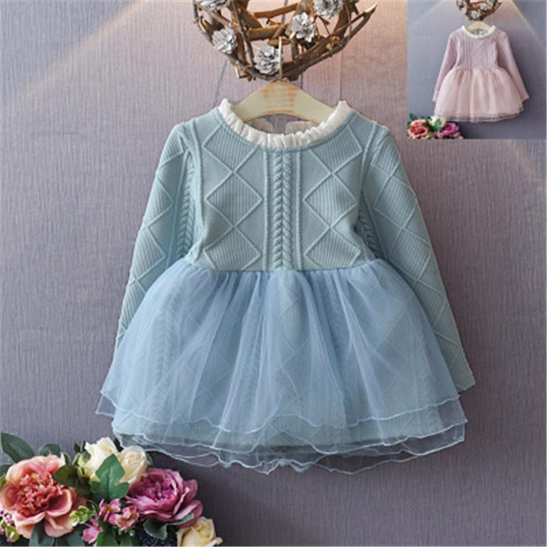 MBBGJOY 2-6years Baby Girls Knitted Dress Winter Autumn Kids Tutu Dresses Long-sleeved Baby Girl Toddler Clothing Knit Mesh
