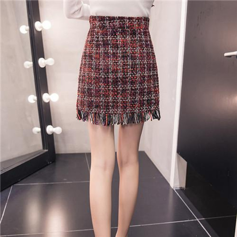 Stylish Women's Tweed Plaid Skirt - High Waist & Cashmere H0810
