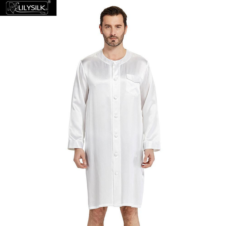 LILYSILK Men's 22 Momme Silk Wedding & Bath Robe - O-Neck