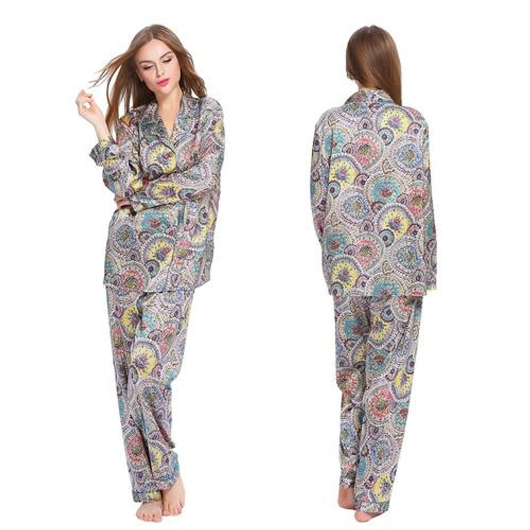 Lilysilk Women's 19 Momme Silk Pajama Set - Vintage Geometric Design