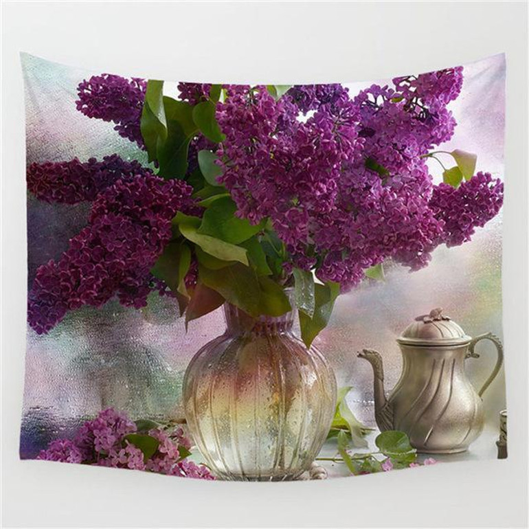 Lilac Oil Still Life Tapestry - Casual Polyester Art Decor