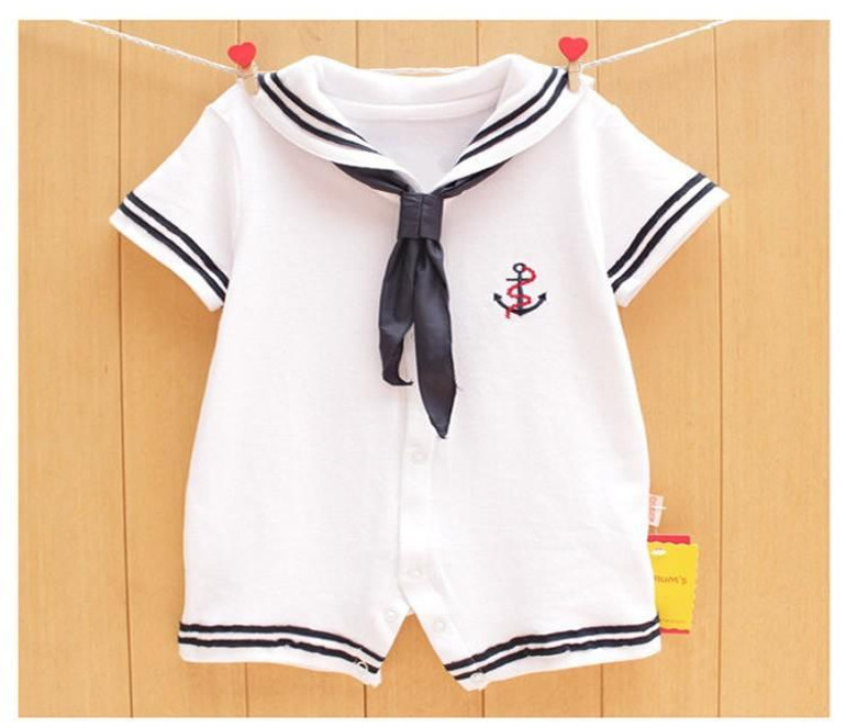 2018 Newborn baby clothes White Navy Sailor uniforms summer baby rompers Short sleeve one-pieces jumpsuit baby boy girl clothing