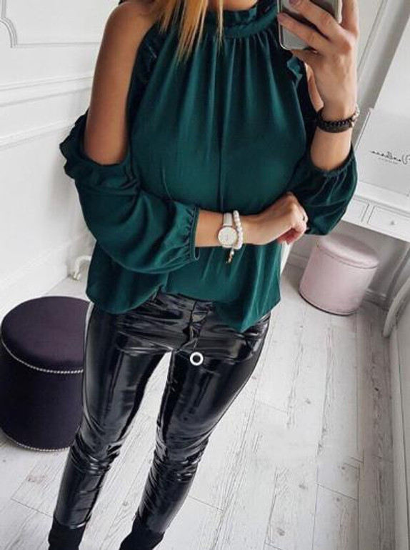 2018 New Women Fashion Open Shoulder Blouse Summer Long sleeve Ruffle Burgundy Pink Shirt Casual Loose Blouse Tops Blusas