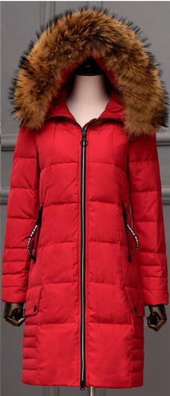 2023 Women's Winter Down Jacket - Mid-Length Slim Fit, Thick Fur Collar, Plus Size Stylish Warm Coat