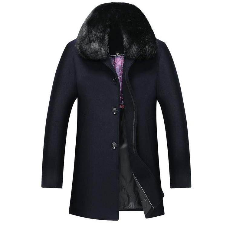 Men's 2017 Winter Casual Thick Warm Long Cashmere Coat with Big Fur Collar - Stylish and Comfortable Woll Mantel