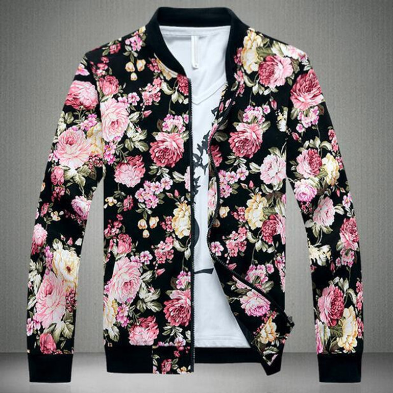 Men's Floral Bomber Jacket - 2023 Trendy Cotton Twill with Stand Collar & Free Shipping