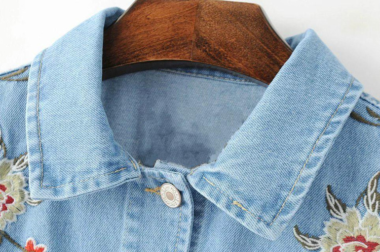 Floral Embroidered Classic Denim Jacket for Women - Spring Loose Fit Long Coat in Large Sizes