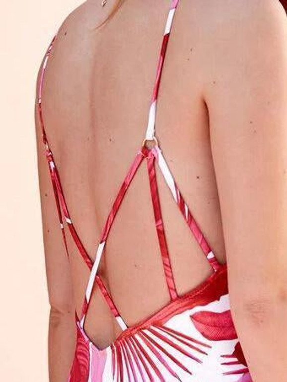 Floral Print Backless One-Piece Bikini Swimsuit for Trendy Beach Styles