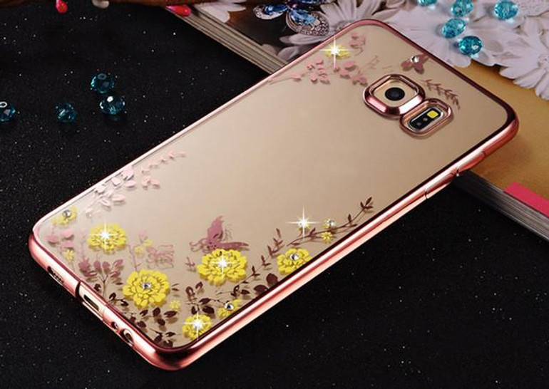 Stylish Floral Diamond Case for Samsung Galaxy A3 2016 - Bling TPU Clear Cover for A3, A5, A7, J3, J5, J7 Prime - Luxe Flower Design