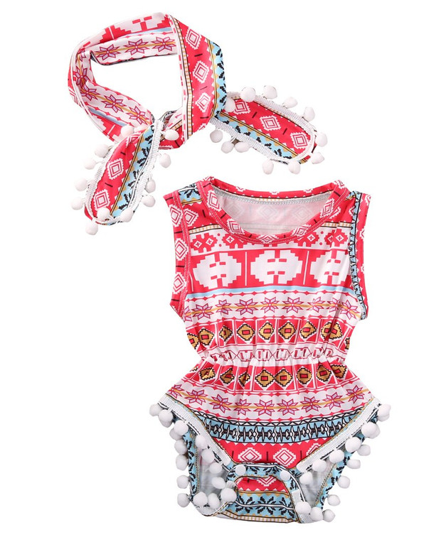 Floral Baby Girls Sleeveless Romper Bodysuit Set with Headband - Classic One-Piece Sunsuit Outfit for Summer
