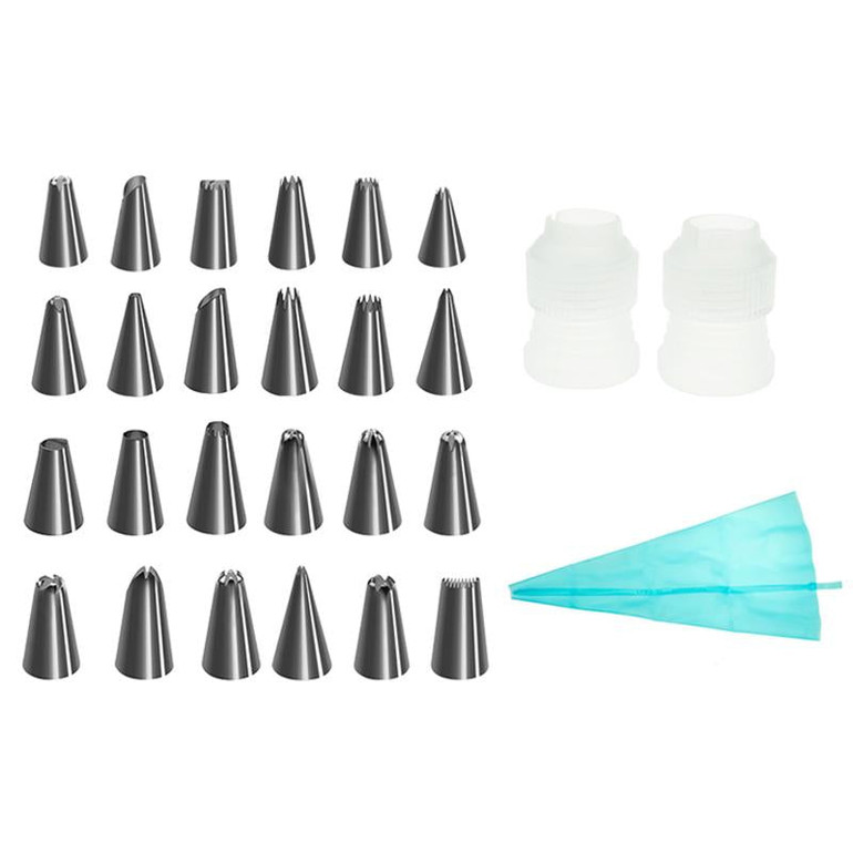 FHEAL 27Pcs/Set Silicone Icing Piping Cream Pastry Bag Stainless Steel Nozzle Pastry Tips Converter DIY Baking Decorating Tools