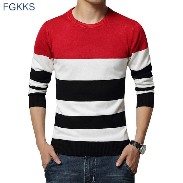FGKKS 2017 New Autumn Winter Fashion Brand Clothing Men Knitted Sweater O-Neck Slim Fit Pullover Men Striped Sweaters For Men