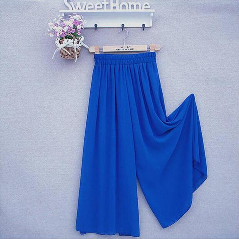 Summer Chiffon Wide Leg Pants Women Casual Solid Color Loose Elastic High Waist Trousers Elegant All Match Clothing Female