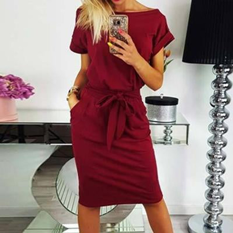 Summer Autumn 2018 Dress Women Slim belt dress Short Sleeve Office Business Dress Elegant Sheath Party dresses Vestidos