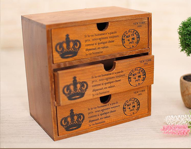 Staygold Zakka Multifunctional Mini Storage Cabinet Three Drawer Box Wood Craft Storage Box Small Parts Vintage Home Decor