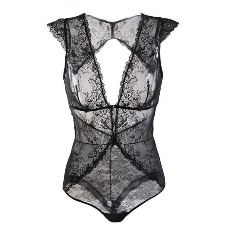 CYHWR New transparent lace sexy hollow vest deep V Teddy hot shapers panty bodysuit Women Underwear Bra Set