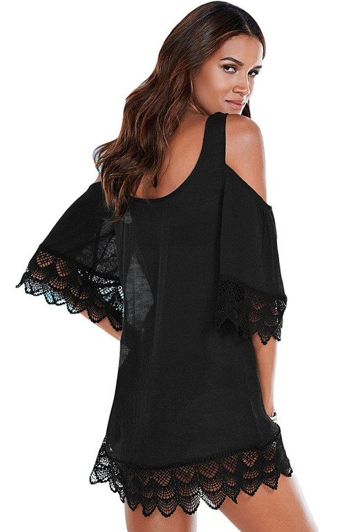 Anself Summer Women Beach Dress 2017 Elegant Off Shoulder Lace Crochet Boho Dress Hollow Out Solid Casual Party Dresses Vestidos