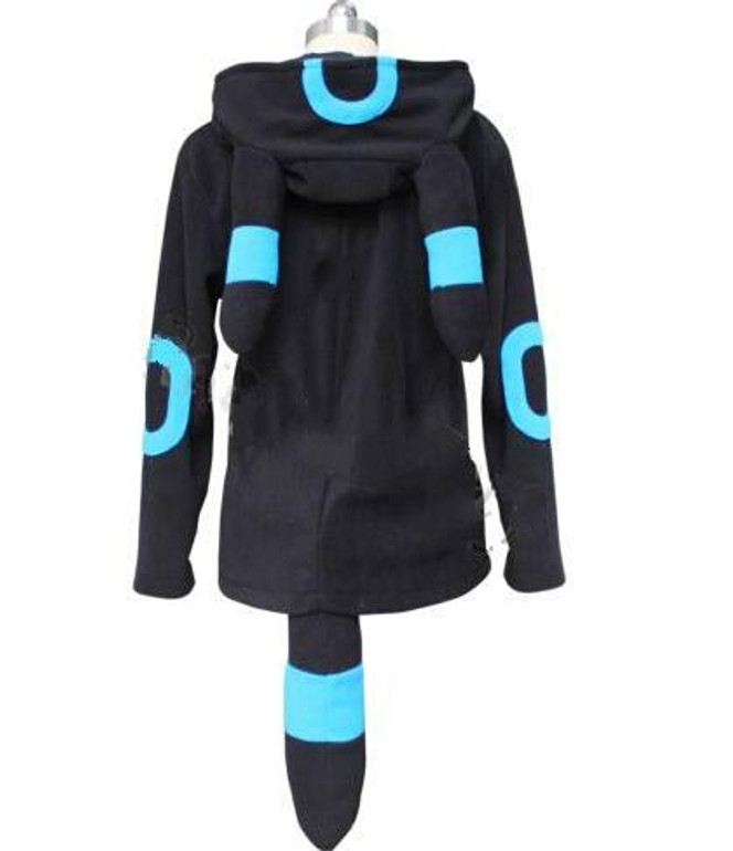 Anime Pokemon Shiny Umbreon Women Men Zip Hoodie with Ears Tails Cosplay Costume Hoody Jacket Coat Outwear Hooded Sweatshirt
