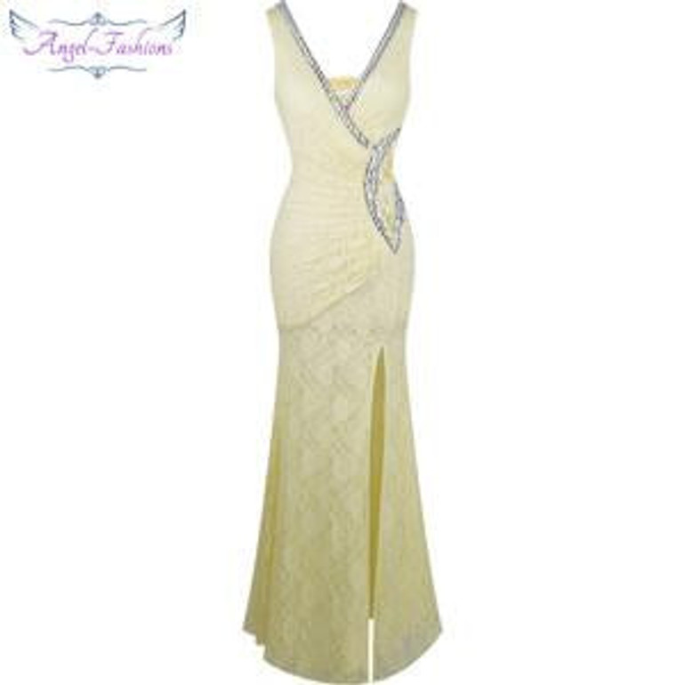 Angel-fashions Prom Dresses Long Lace Evening Dress robe de soiree Formal Party Dress 232