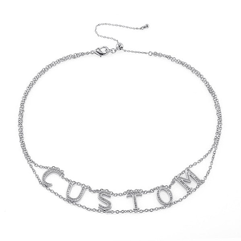 Double Layer Custom Pendant Women Chain Zirconia Gold Necklaces Ladies Personality Name Choker Necklace Jewelry