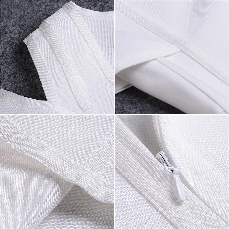 Adyce 2017 Sexy Women Bandage Dress White V Neck Short Sleeve Vestidos Ruffles Mid-Calf Length Celebrity Evening Party Dresses