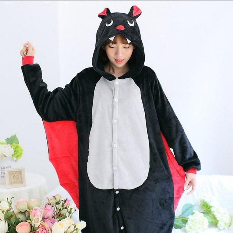 Adult Unisex Pajamas Animal Pajamas For Adults Pijama Black bats Full Sleeve Hooded Pajama Sets Sleepwear Couples Pajamas