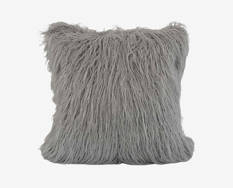 Boras 18 X 18 Mongolian Faux Fur Pillow - Grey