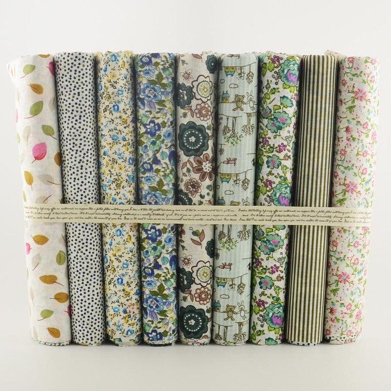 Booksew Cotton Fabric Vintage Turquoise Fat Quarter Bundle Tilda Scrapbooking Quilting Patchwork Needlework 50cmx50cm 9 Designs