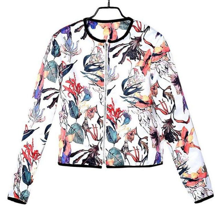 Bomber Jacket Folk-custom Floral Printing Women Baseball Jacket Zipper Bolero Women Chaquetas Mujer #2818