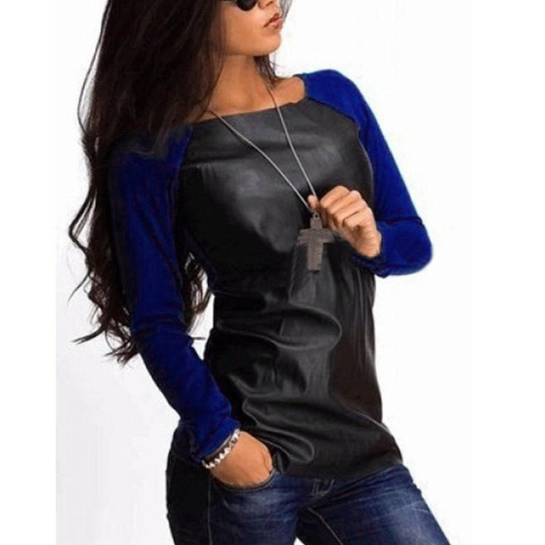 Blusas Femininas 2018 Autumn Women Tops Shirts Long Sleeve PU Leather Patchwork Blouses Fashion Casual Loose Plus Size