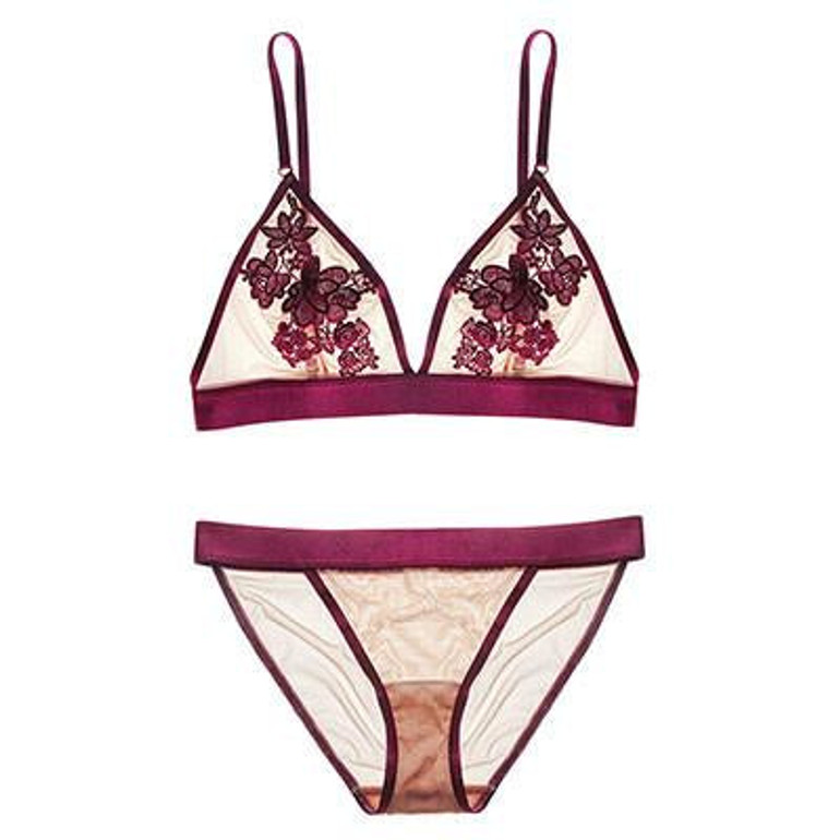 Pretty Mary Women Bra & Brief Sets Embroidery Floral Lace Bra and Panties Wire Free Thin Demi Bra Sexy Lingerie See Though Pretty Mary Women Bra & Brief Sets Embroidery Floral Lace Bra and Panties Wire Free Thin Demi Bra Sexy Lingerie See Though