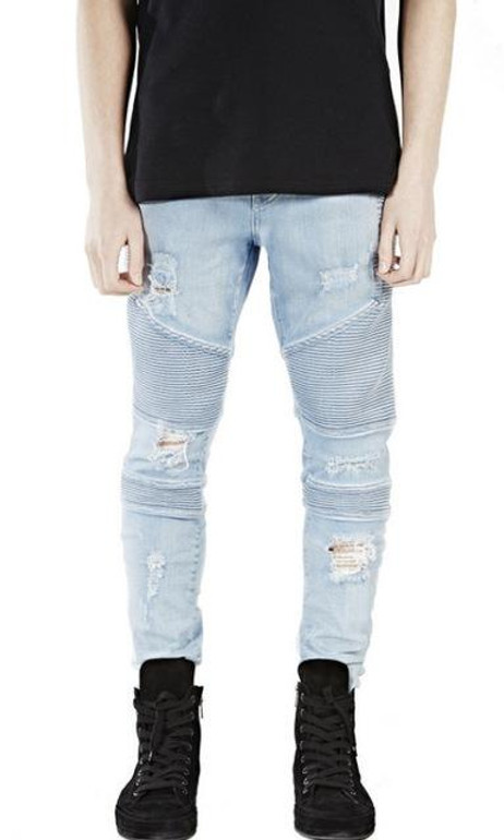 2017 new Khaki Blue Black Ripped jeans Men Denim Pant Hole Zipper Biker Jeans man Slim Skinny Destroyed Torn Jean Pants Joggers