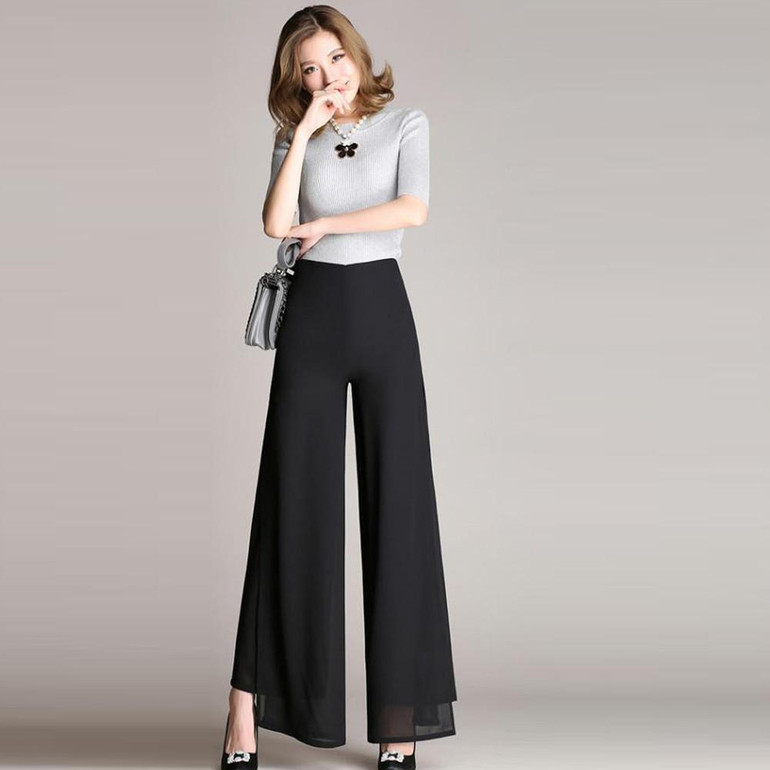 2017 New Fashion Women's Summer Thin Chiffon Pants Female Wide Leg Pants High Waist Casual Dance Pants Trousers Plus Size S-4XL