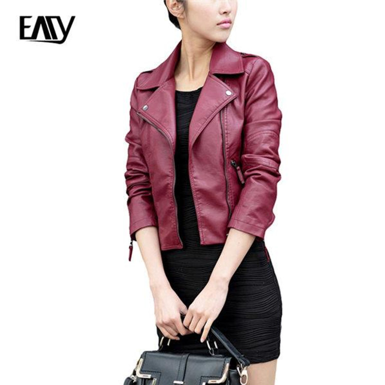2017 New Fashion Women Wine Red Black Faux Leather Jackets Lady Bomber Motorcycle Cool Outerwear Coat Hot Sale Plus Size S-3XL