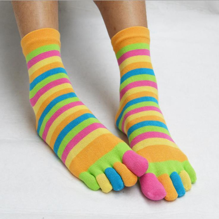 2017 New Fashion Women Funny Stripe Toe Socks Cotton Five Fingers Socks Casual Soft Socks With Toes Colorful Socks 5 color 35-39