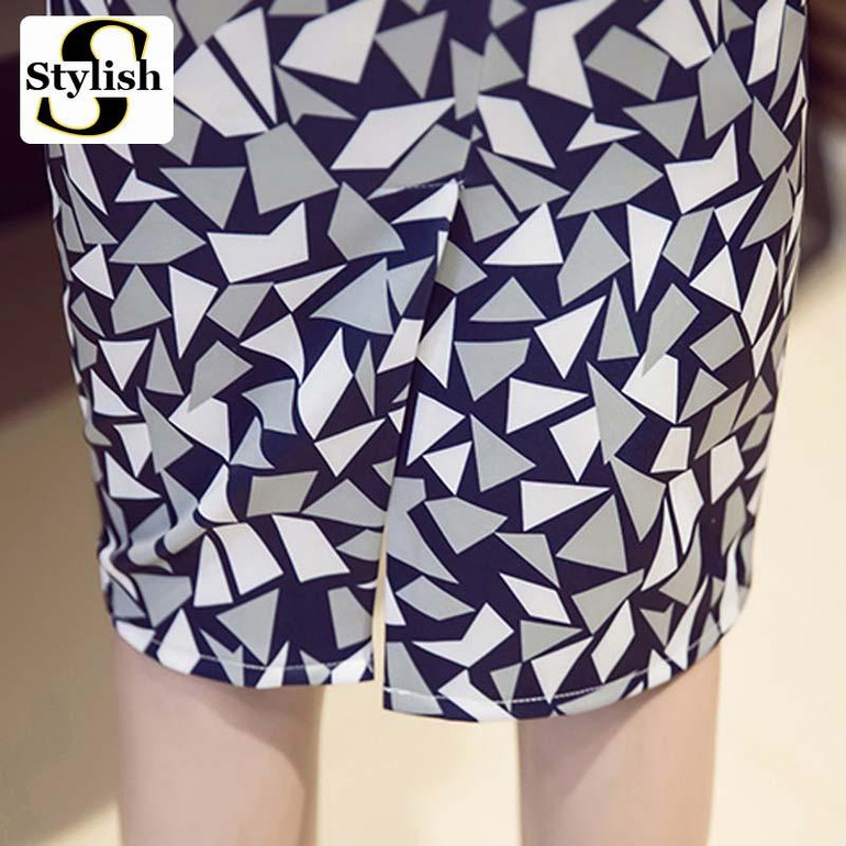 High Waist Skirt Women Geometric Printed Pencil Skirts 2017 Summer Spring New Fashion Korean Knee-Length Ladies Office Clothing