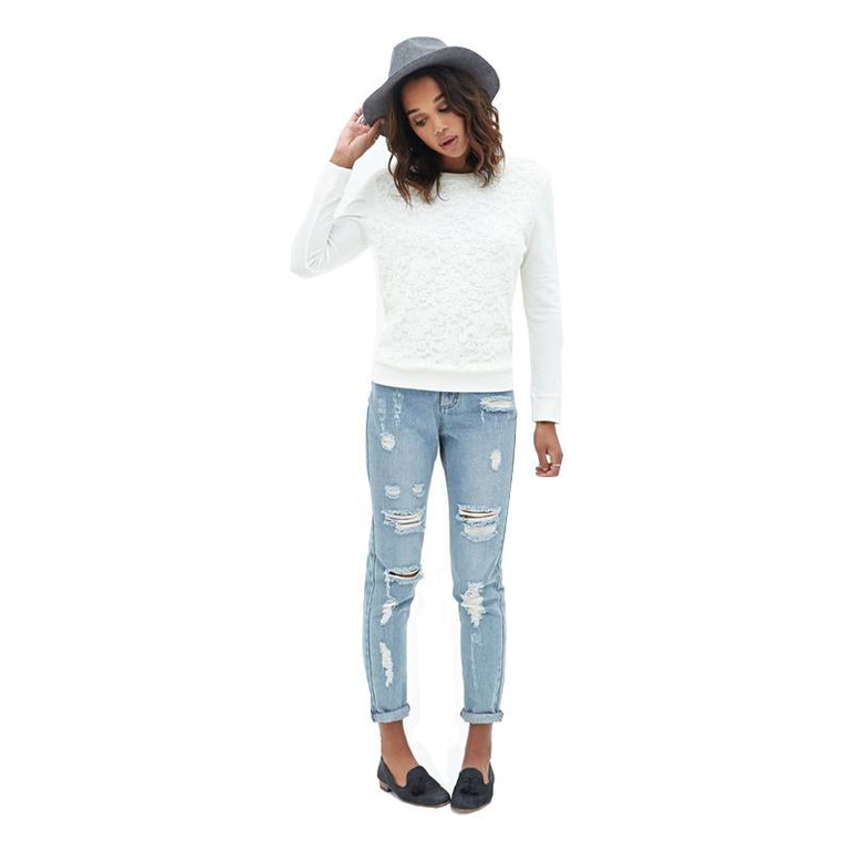 HDY Haoduoyi Solid Color Fashion Sweatshirts Women Long Sleeve Crew Neck Pullover Tops Loose Lace Slim Casual Sweatshirts