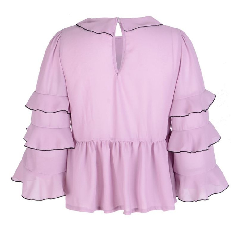 HDY Haoduoyi Fashion Chiffon Tops Women Butterfly Sleeve Female Slim Pullover Tops Sweet Ruffles Solid Blouses Shirts