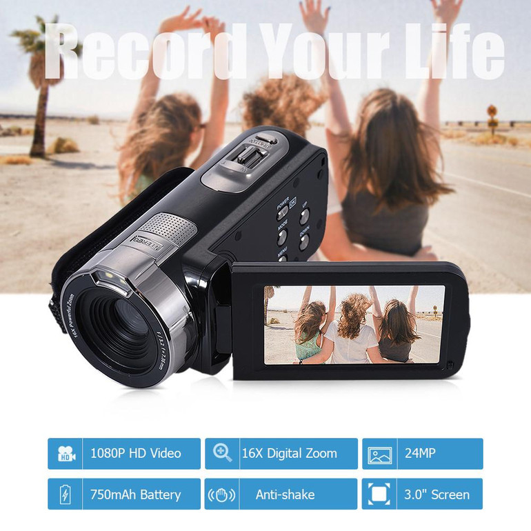 HDV-302P Digital Video Camera 3.0 Inch LCD Screen Full HD 1080P Camera 24MP 16X Digital Zoom Anti-shake DV Portable Camcorder