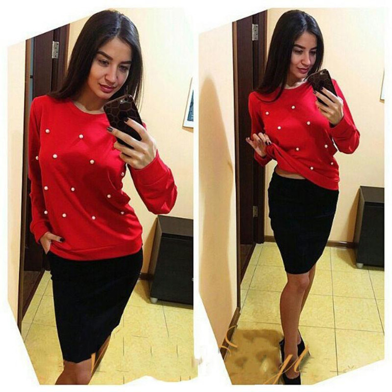 LDZHPS Sweatshirts Women fashion elegant pearls beading Coat 2017 Casual Autumn winter Outfit Long Sleeve O-Neck Pullover Top