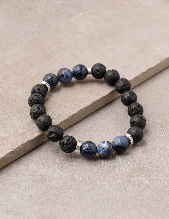 Lava and Sodalite Bead Bracelet