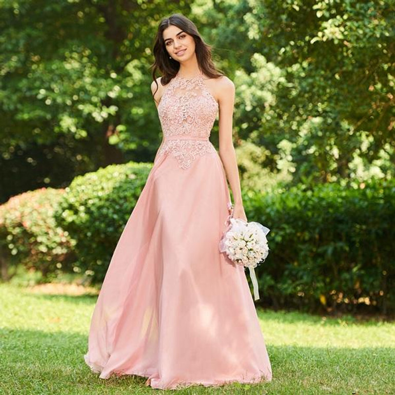 Dressv Pink Long Bridesmaid Dress Halter Sleeveless A Line Appliques Sashes Backless Custom Wedding Party Dress Bridesmaid Dress Dressv Pink Long Bridesmaid Dress Halter Sleeveless A Line Appliques Sashes Backless Custom Wedding Party Dress Bridesmaid Dress