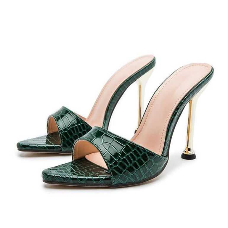 Snake Print High Heel Mules