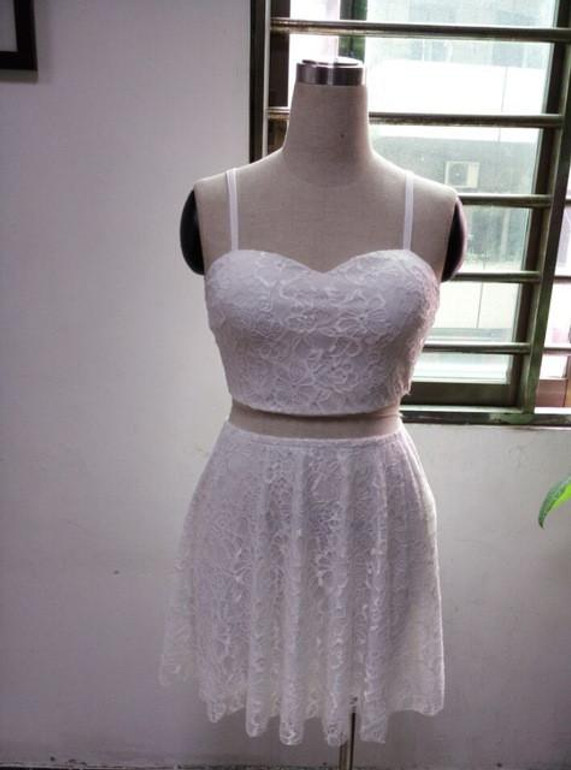 2017 A Line Summer Sexy Women 2 Two Piece Lace Dress White Spaghetti Strap V Neck Casual Mini Vestido Club Party Dress Plus Size