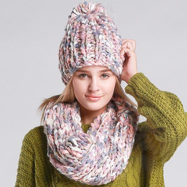 2017 Fashion Knit Winter Scarf Hat Warm Winter Hat For Women Hat Beanies Thick Female Bonnet Scarf Set Women Scarf Comfortable