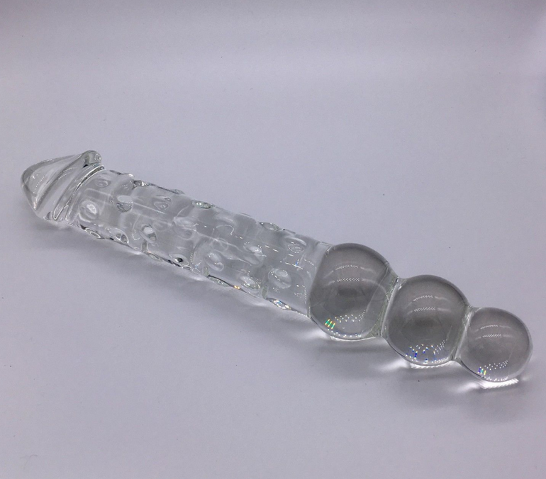 Large Glass 12*2.2 inch +3 Anal Beads Huge Double Glass Dildo