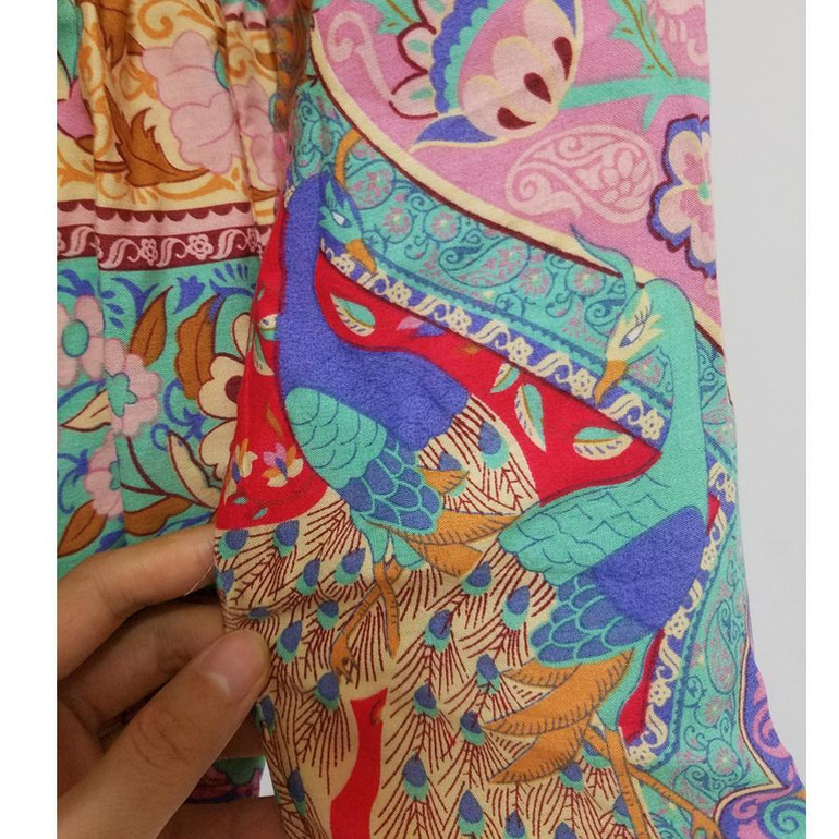 RED Boho blouse 2018 Peacock floral print blouses Vinatge sexy v-Neck long Sleeve tassel Bohemia women blouses Hippie TOP